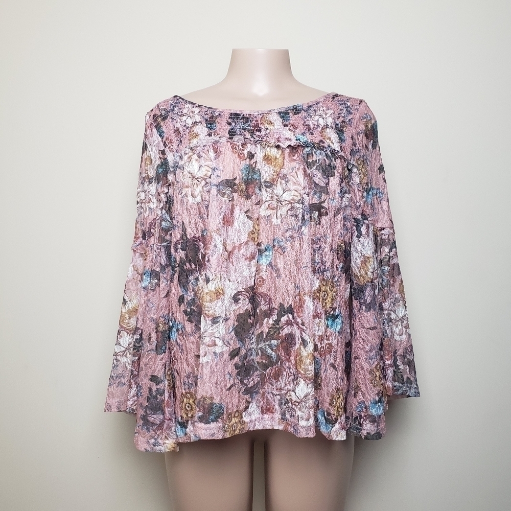 ANTHROPOLOGIE Akemi+Kin Floral Purple Bellow Sleeved Blouse